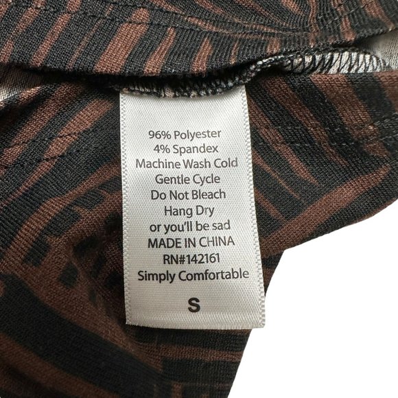 LuLaRoe Retired Carly Dress S Black Brown Print SS Hi-Low Hem NWT - Picture 6 of 9